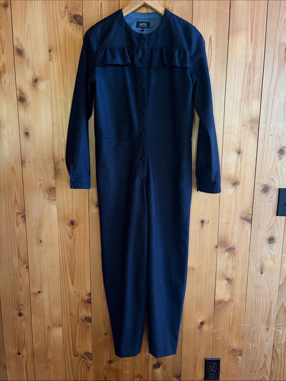 A.P.C. Wool Ruffle Jumpsuit Navy 36
